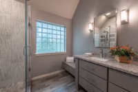 green building products used in bathroom remodel showing durable green building materials and low maintenance finishes for long term performance